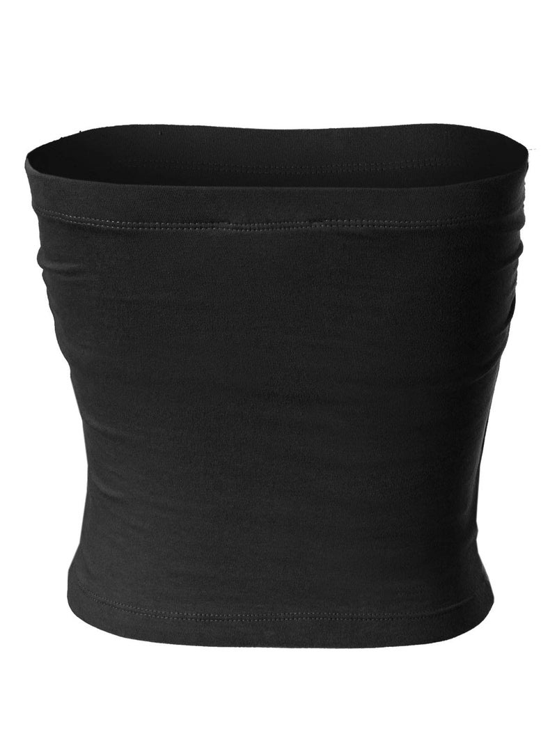 MixMatchy Women's Solid Casual Summer Ruched Side Backless Double Layered Tube Top with Built in Bra - Image 3